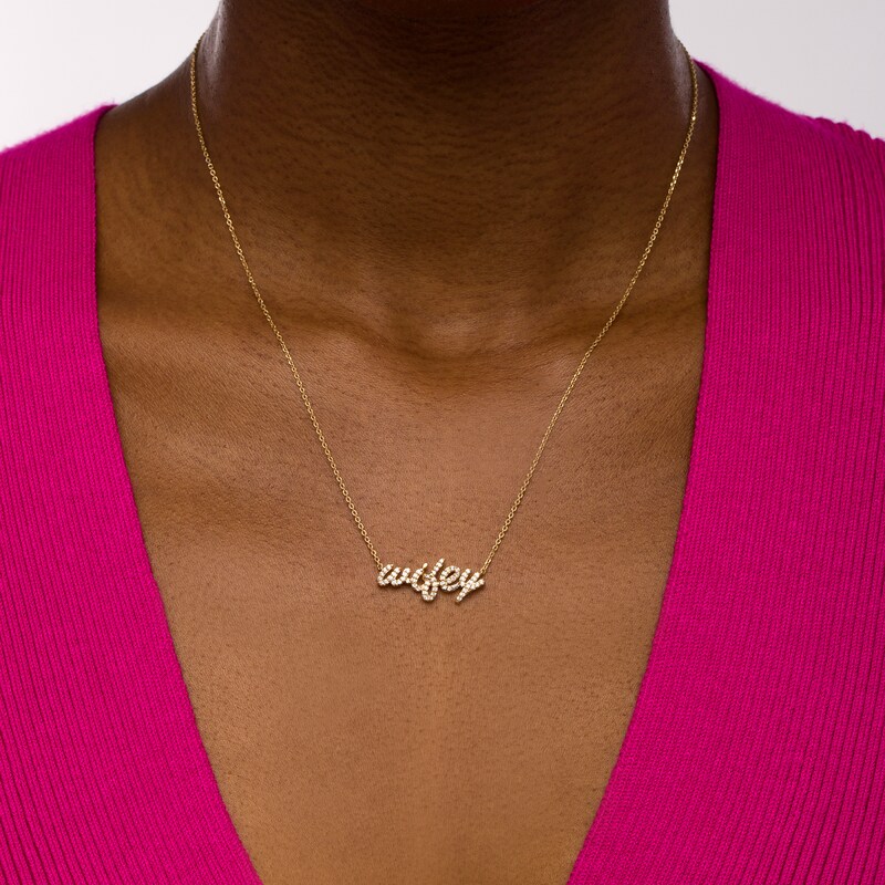 Main Image 2 of 1/4 CT. T.W. Diamond Cursive "wifey" Necklace in 10K Gold – 19"