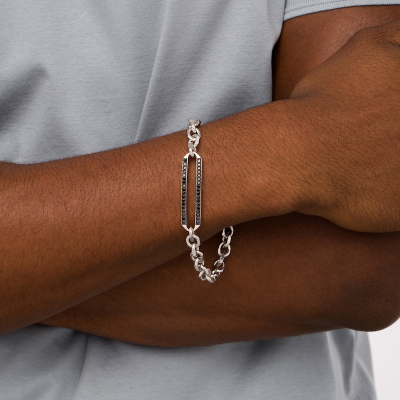 Main Image 2 of Vera Wang Men 7/8 CT. T.W. Black Diamond Outline ID Bracelet in Sterling Silver - 8.5"