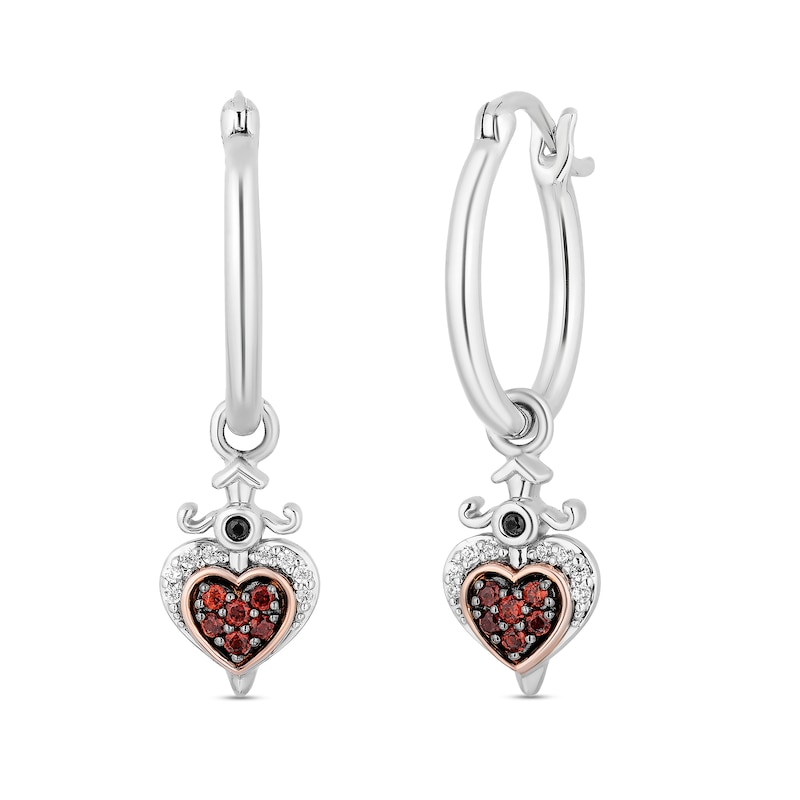 Enchanted Disney Villains Evil Queen Garnet and Diamond Heart Drop Earrings in Sterling Silver and 10K Rose Gold