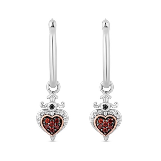 Enchanted Disney Villains Evil Queen Garnet and Diamond Heart Drop Earrings in Sterling Silver and 10K Rose Gold