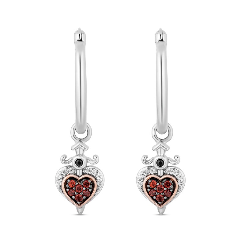 Enchanted Disney Villains Evil Queen Garnet and Diamond Heart Drop Earrings in Sterling Silver and 10K Rose Gold