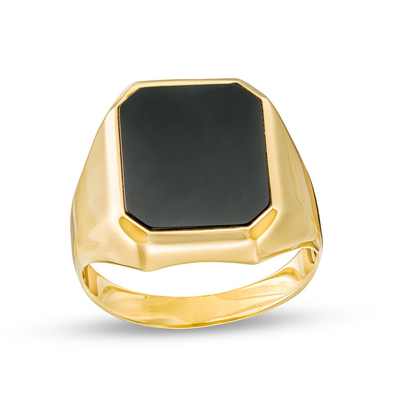 Main Image 1 of Men's Octagonal Black Onyx Signet Ring in 10K Gold - Size 9