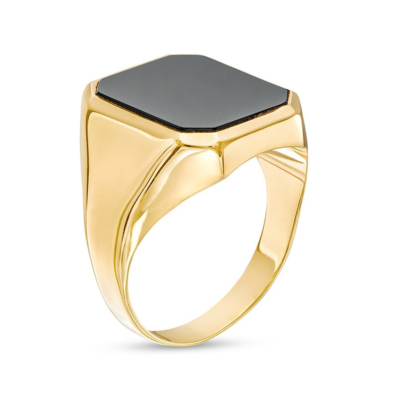 Main Image 2 of Men's Octagonal Black Onyx Signet Ring in 10K Gold - Size 9