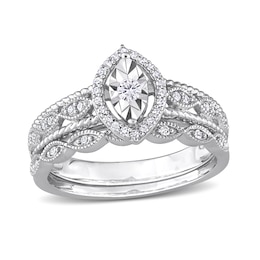 1/5 CT. T.W. Diamond Marquise Frame Twist Vintage-Style Bridal Set in Sterling Silver