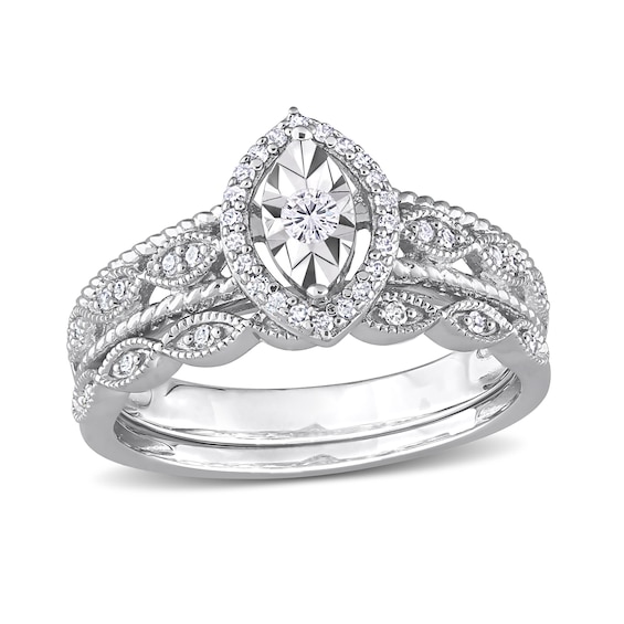 1/5 CT. T.w. Diamond Marquise Frame Twist Vintage-Style Bridal Set in Sterling Silver