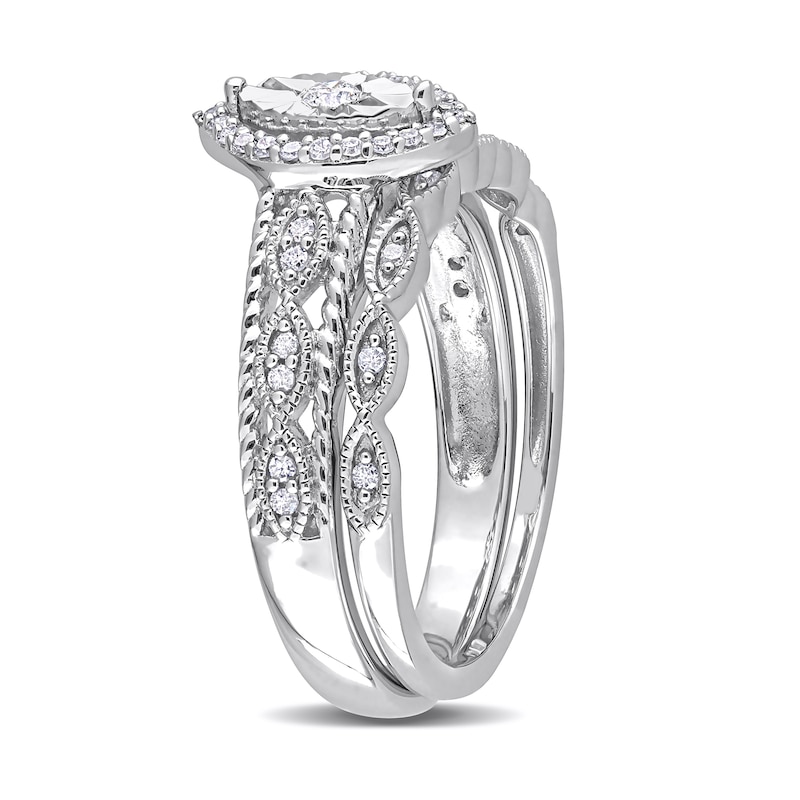 Main Image 3 of 1/5 CT. T.W. Diamond Marquise Frame Twist Vintage-Style Bridal Set in Sterling Silver