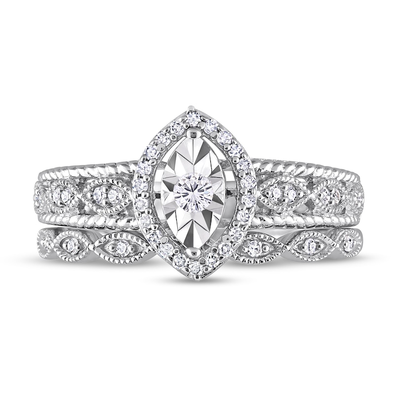 Main Image 4 of 1/5 CT. T.W. Diamond Marquise Frame Twist Vintage-Style Bridal Set in Sterling Silver