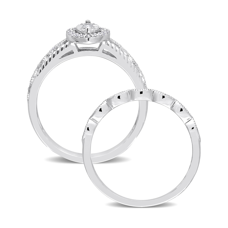Main Image 5 of 1/5 CT. T.W. Diamond Marquise Frame Twist Vintage-Style Bridal Set in Sterling Silver