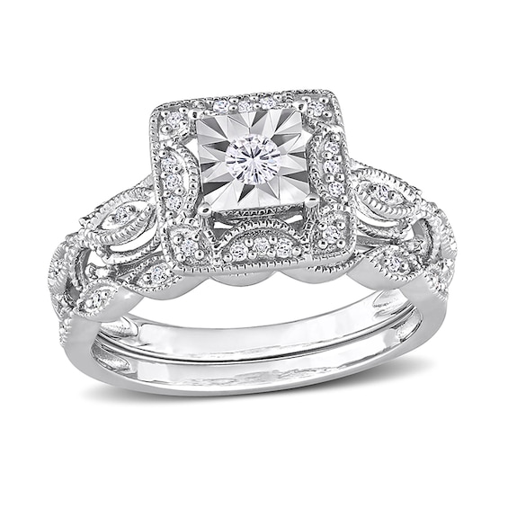 1/5 CT. T.w. Diamond Square Frame Twist Vintage-Style Bridal Set in Sterling Silver