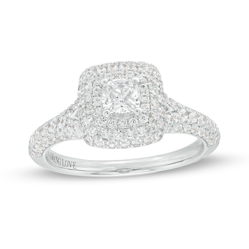 Main Image 1 of Vera Wang Love Collection 1 CT. T.W. Cushion-Cut Diamond Double Frame Engagement Ring in 14K White Gold