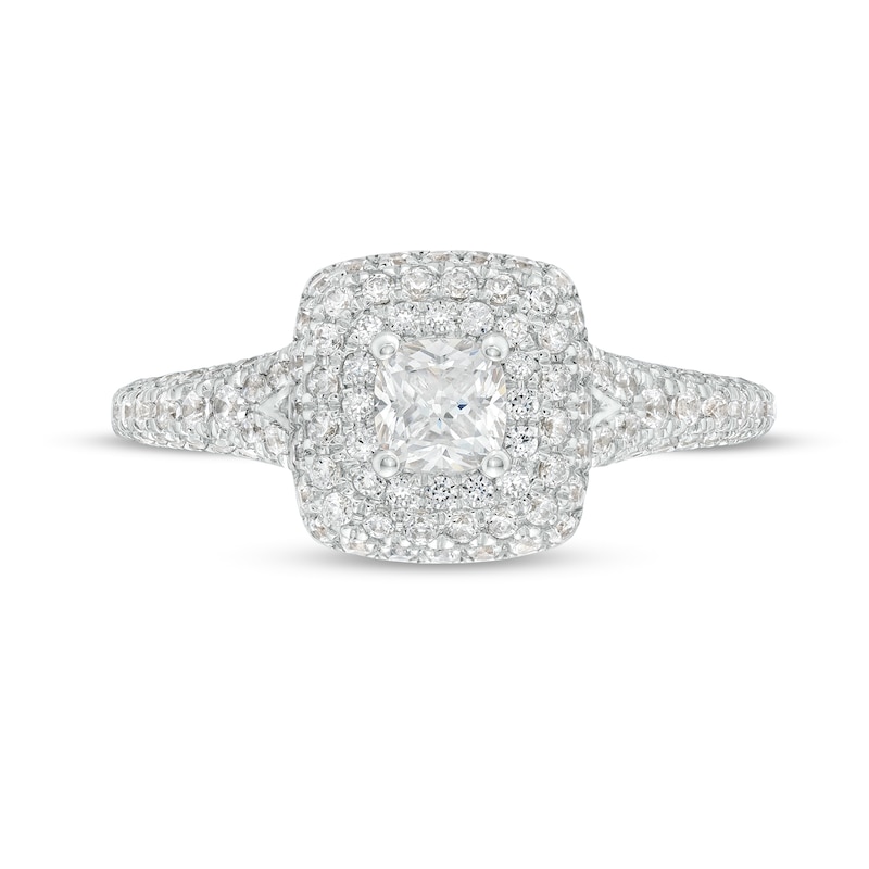 Main Image 3 of Vera Wang Love Collection 1 CT. T.W. Cushion-Cut Diamond Double Frame Engagement Ring in 14K White Gold