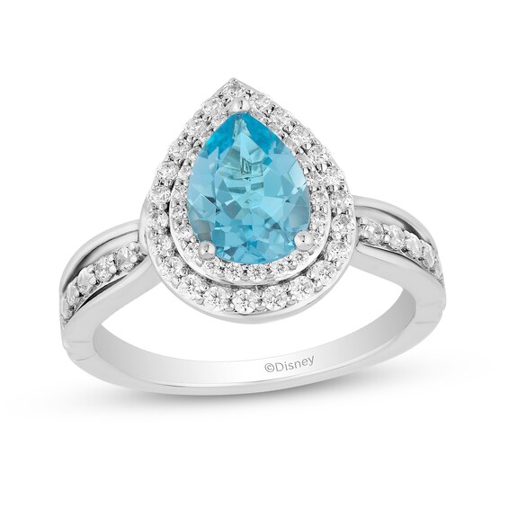 Collector's Edition Enchanted Disney Brave 10th Anniversary Blue Topaz and Diamond Engagement Ring in 14K White Gold