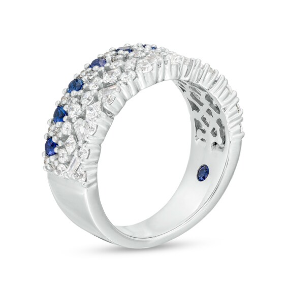 Vera Wang Love Collection Blue Sapphire and 1 CT. T.w. Multi-Diamond Multi-Row Anniversary Band in 14K White Gold