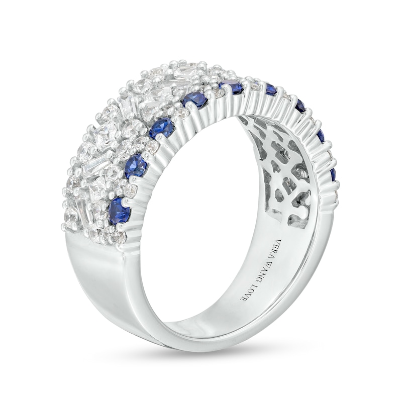 Vera Wang Love Collection Blue Sapphire and 1 CT. T.W. Multi-Diamond Multi-Row Anniversary Band in 14K White Gold