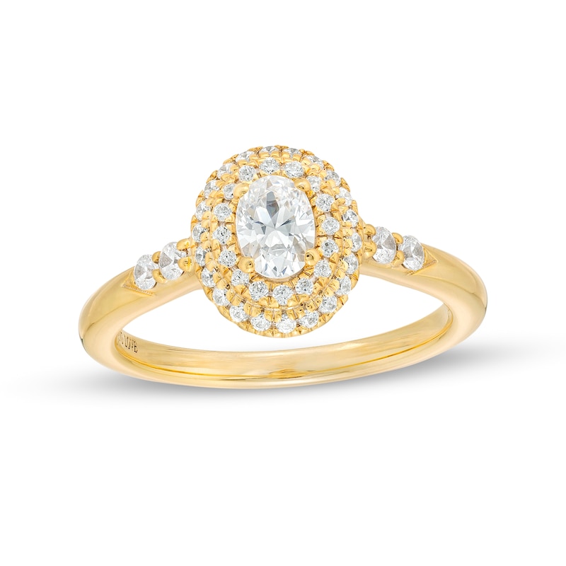 Main Image 1 of Vera Wang Love Collection 5/8 CT. T.W. Oval Diamond Double Frame Engagement Ring in 14K Gold