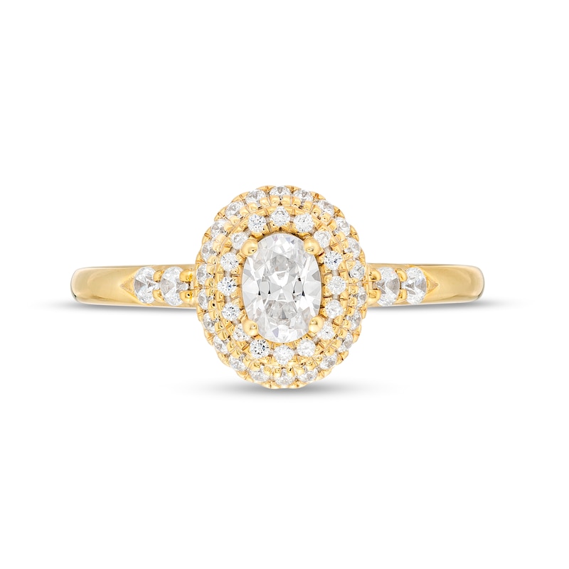 Main Image 3 of Vera Wang Love Collection 5/8 CT. T.W. Oval Diamond Double Frame Engagement Ring in 14K Gold