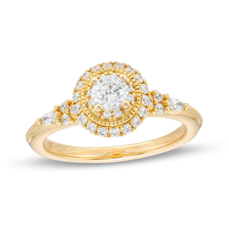 Main Image 1 of Vera Wang Love Collection 5/8 CT. T.W. Diamond Frame Vintage-Style Engagement Ring in 14K Gold