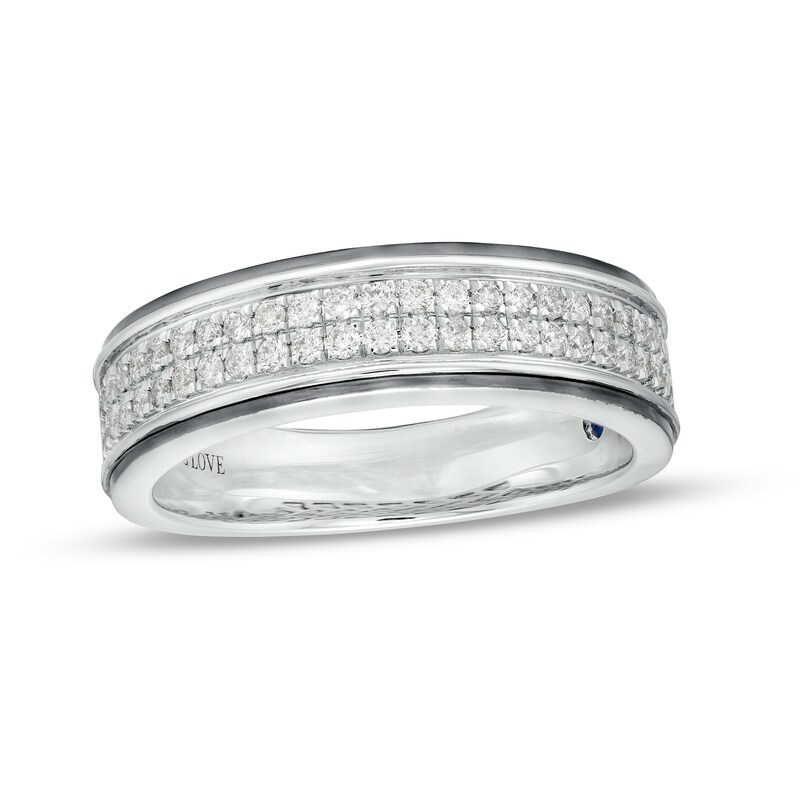 Main Image 1 of Vera Wang Men's 3/8 CT. T.W. Diamond Double Row Wedding Band in 14K White Gold