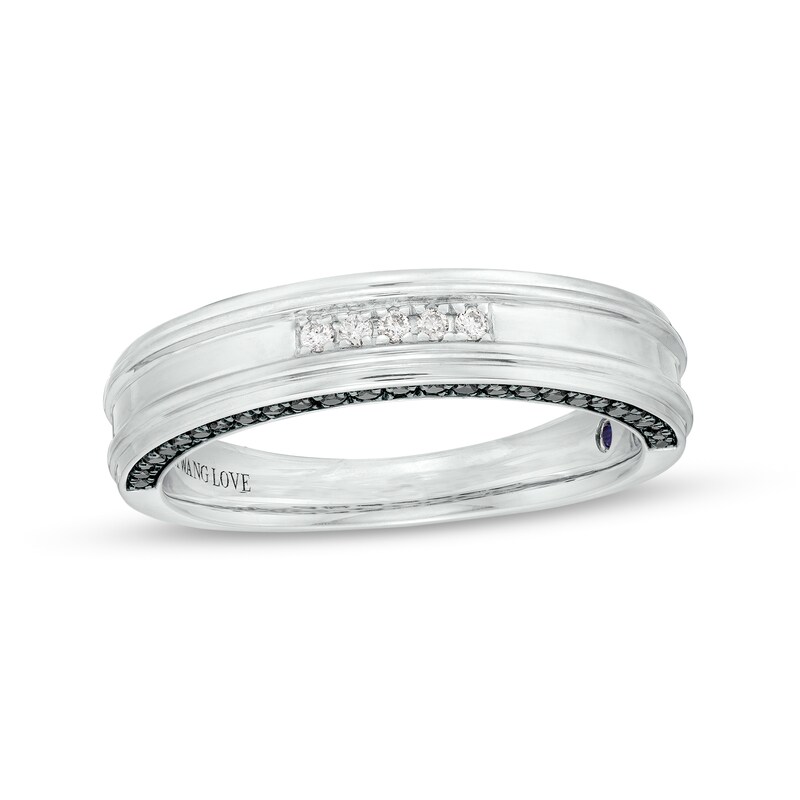 Main Image 1 of Vera Wang Men's 1/3 CT. T.W. Black and White Diamond Grooved Wedding Band in 14K White Gold