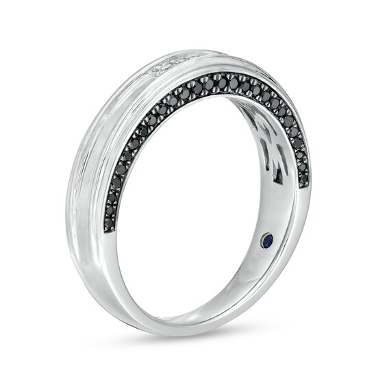 Vera Wang Men's 1/3 CT. T.w. Black and White Diamond Grooved Wedding Band in 14K White Gold