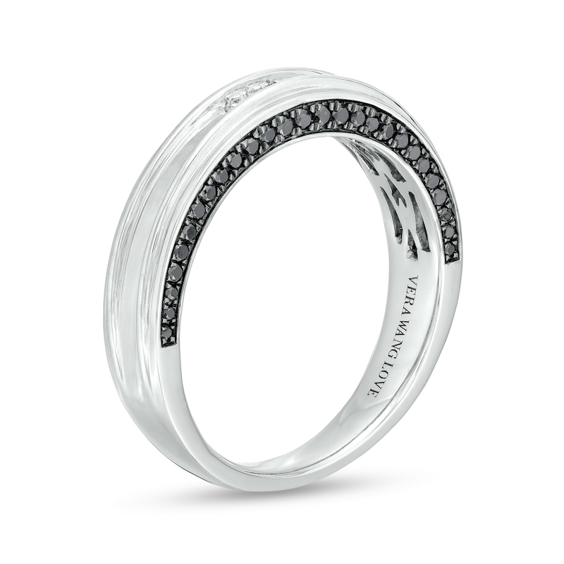 Main Image 3 of Vera Wang Men's 1/3 CT. T.W. Black and White Diamond Grooved Wedding Band in 14K White Gold