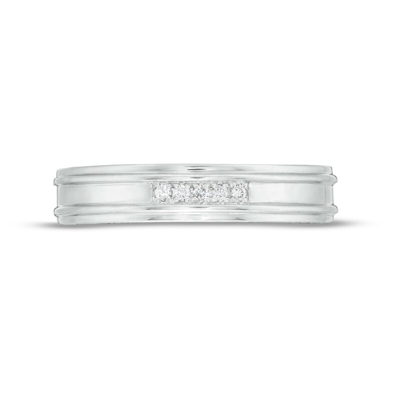 Main Image 4 of Vera Wang Men's 1/3 CT. T.W. Black and White Diamond Grooved Wedding Band in 14K White Gold