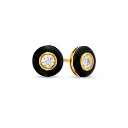 1/2 CT. T.W. Diamond Black Enamel Frame Stud Earrings in 10K Gold