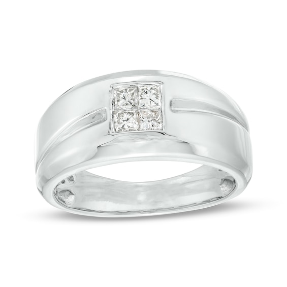 1/2 CT. T.w. Quad Square-Cut Diamond Slant Groove Band in 10K White Gold