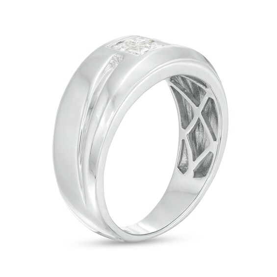 1/2 CT. T.w. Quad Square-Cut Diamond Slant Groove Band in 10K White Gold