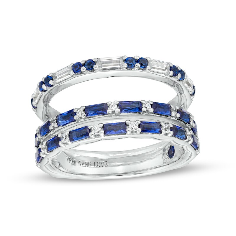 Main Image 1 of Vera Wang Love Collection Blue Sapphire and 1/3 CT. T.W. Diamond Triple Row Solitaire Enhancer in 14K White Gold