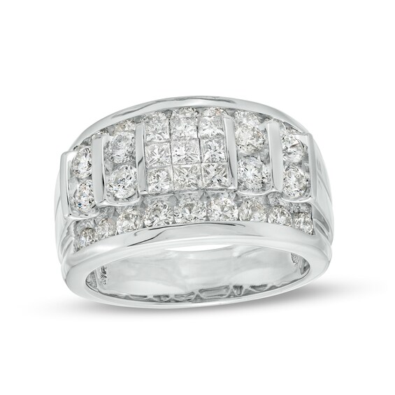 3 CT. T.w. Square-Shaped Multi-Diamond Channel and Vertical Row Band in 10K White Gold