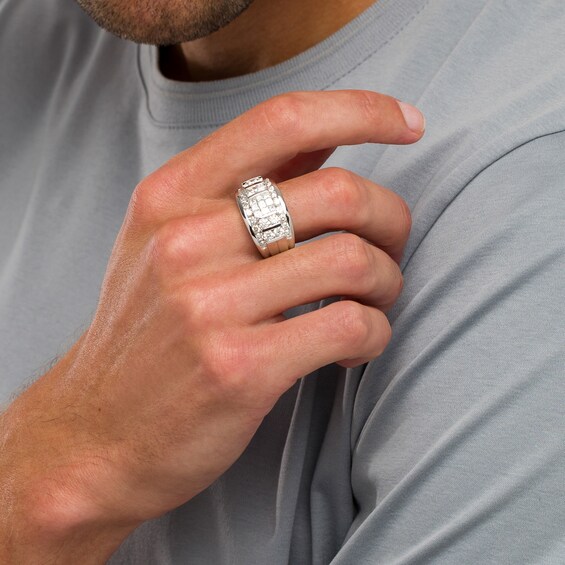 3 CT. T.w. Square-Shaped Multi-Diamond Channel and Vertical Row Band in 10K White Gold