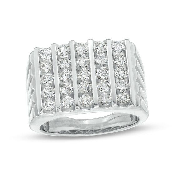Men's CT. T.w. Diamond Rectangle-Top Vertical Five Row Ribbed Shank Band in 10K Gold