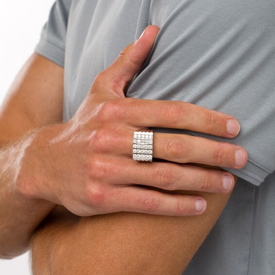 Men's CT. T.w. Diamond Rectangle-Top Vertical Five Row Ribbed Shank Band in 10K Gold