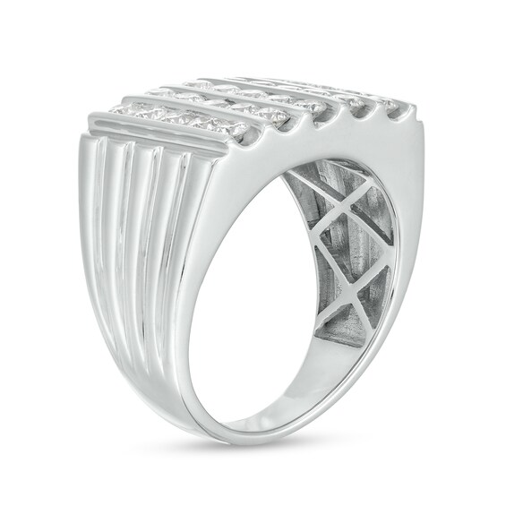 Men's CT. T.w. Diamond Rectangle-Top Vertical Five Row Ribbed Shank Band in 10K Gold