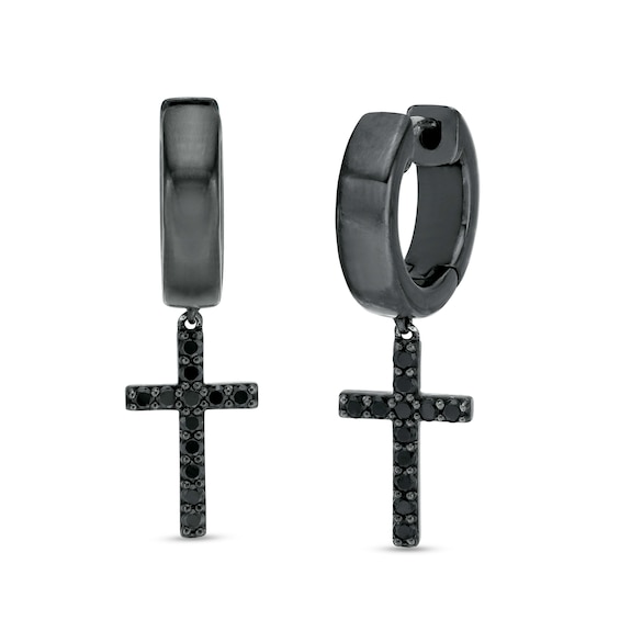 Vera Wang Men 3/8 CT. T.w. Black Diamond Cross Drop Earrings in Sterling Silver with Black Ruthenium