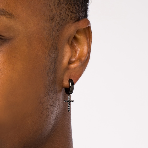 Vera Wang Men 3/8 CT. T.w. Black Diamond Cross Drop Earrings in Sterling Silver with Black Ruthenium