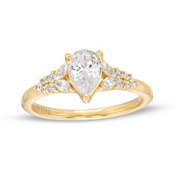 Vera Wang Love Collection 1 CT. T.w. Pear-Shaped Diamond Double Row Shank Engagement Ring in 14K Gold