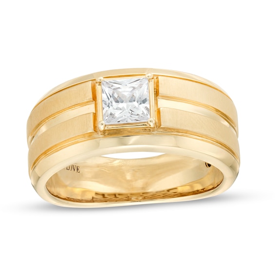 Vera Wang Men's 1 CT. Square-Cut Diamond Solitaire Grooved Wedding Band in 14K Gold