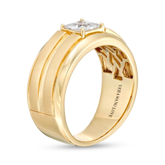 Vera Wang Men's 1 CT. Square-Cut Diamond Solitaire Grooved Wedding Band in 14K Gold