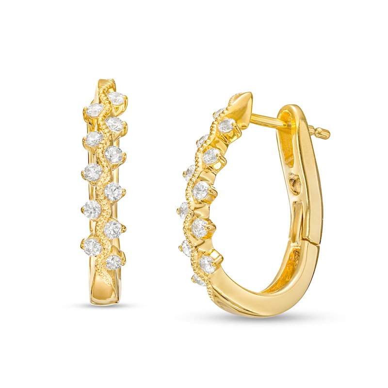 Main Image 1 of 1/4 CT. T.W. Diamond Zig-Zag Hoop Earrings in 10K Gold