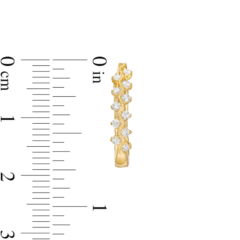Main Image 3 of 1/4 CT. T.W. Diamond Zig-Zag Hoop Earrings in 10K Gold