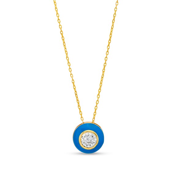 1/6 CT. T.w. Diamond Turquoise Enamel Frame Pendant in 10K Gold