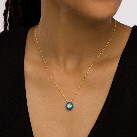 1/6 CT. T.w. Diamond Turquoise Enamel Frame Pendant in 10K Gold