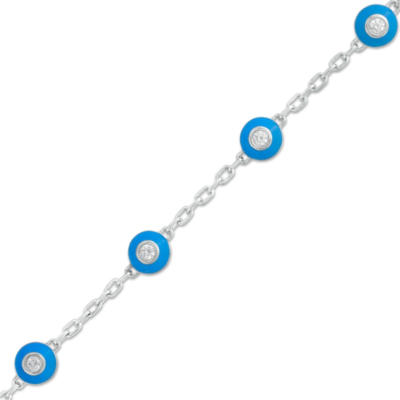 3/4 CT. T.W. Diamond Turquoise Enamel Frame Paper Clip Link Chain Station Bracelet in 10K White Gold