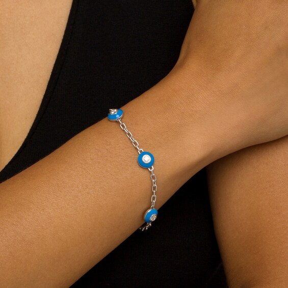 3/4 CT. T.w. Diamond Turquoise Enamel Frame Paper Clip Link Chain Station Bracelet in 10K White Gold