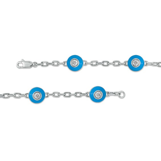 3/4 CT. T.w. Diamond Turquoise Enamel Frame Paper Clip Link Chain Station Bracelet in 10K White Gold