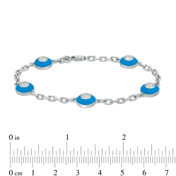 3/4 CT. T.w. Diamond Turquoise Enamel Frame Paper Clip Link Chain Station Bracelet in 10K White Gold