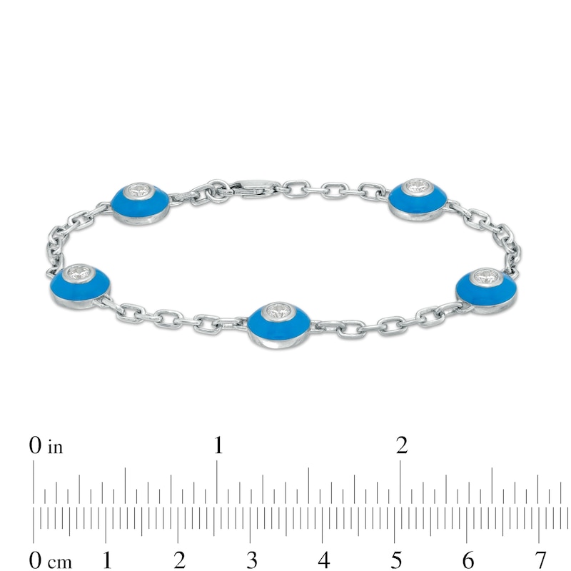 3/4 CT. T.W. Diamond Turquoise Enamel Frame Paper Clip Link Chain Station Bracelet in 10K White Gold