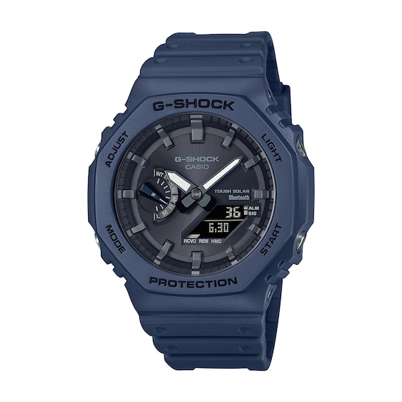 Men's Casio G-Shock Classic Solar Powered Dark Blue Resin Strap Watch with Black Dial (Model: Gab2100-2A)